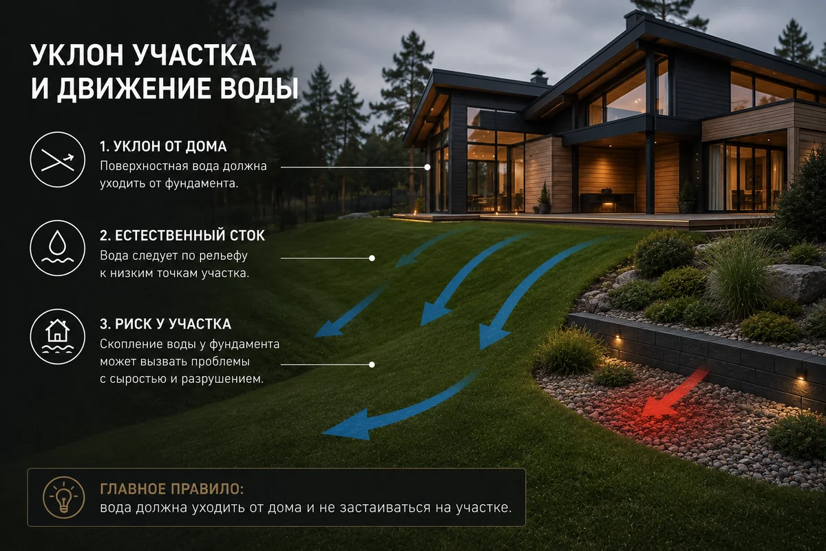 Уклон участка и движение воды